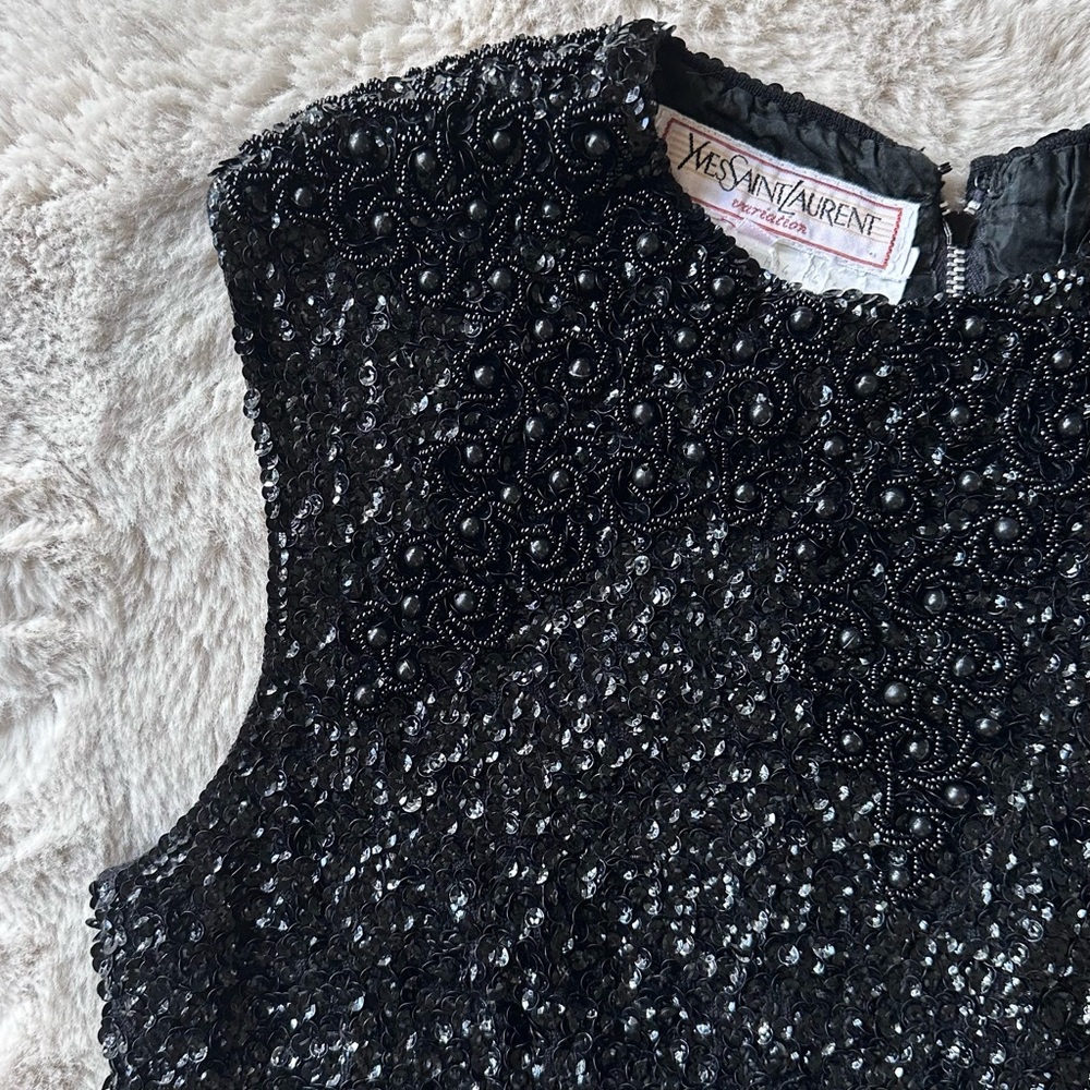 Vintage 1980s Yves Saint Laurent Beaded and Sequin Embellished Top 44 FR 12 US M - Picture 2 of 15